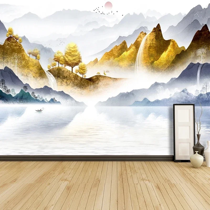 Photo Wall Mural Abstract Golden Artistic Conception Landscape 3D Fresco Wall Cloth Living Room Bedroom Background 3D Wallpaper