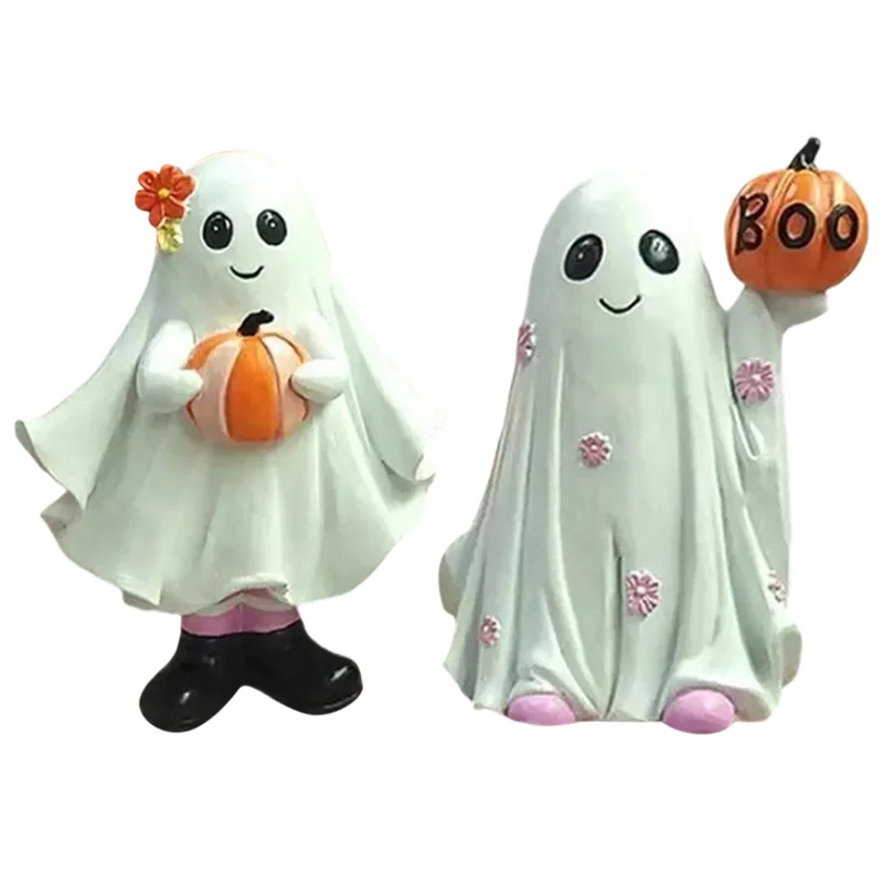 

Домашние украшения на Хэллоуин из смолы, домашние украшения на Хэллоуин из смолы, милый призрак, настольные украшения, 2 шт.