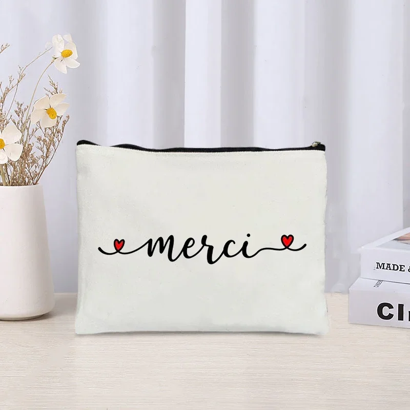 Thank You Gift Makeup Bag Ladies Cosmetic Pouch Merci Teacher Friends Gifts Trendy Travel Necessity Best Appreciate Gift for Her