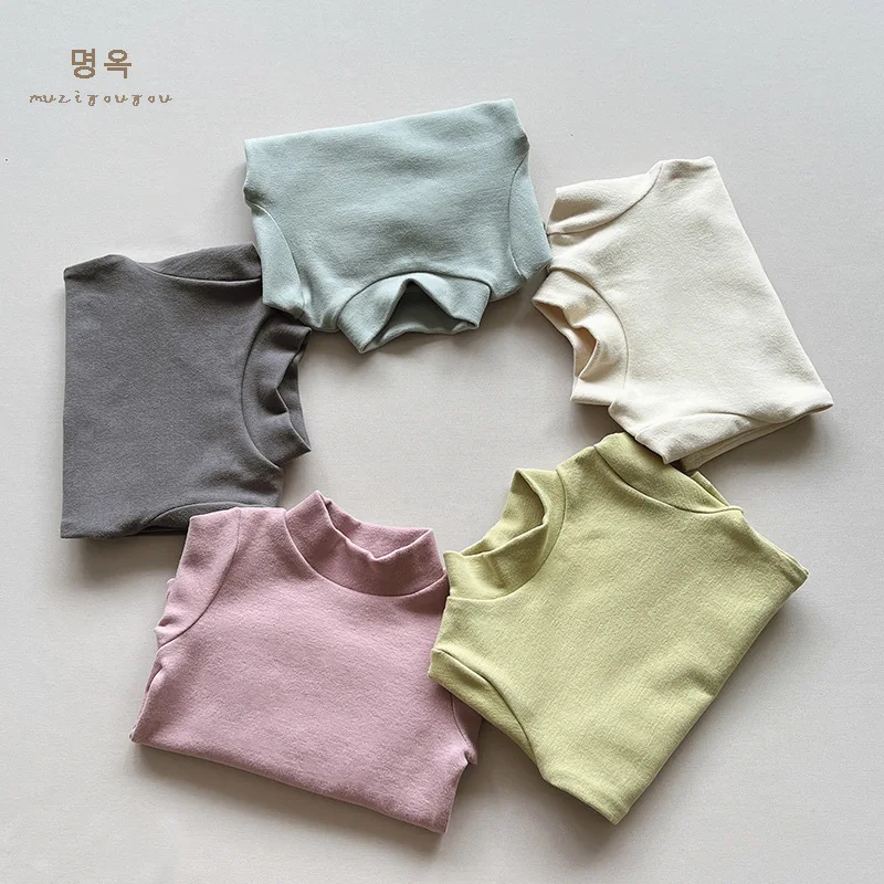 Shirt Autumn Winter New Cotton Cashmere Elastic Top Medium and Small Children's Versatile Shirt Baby Clothing