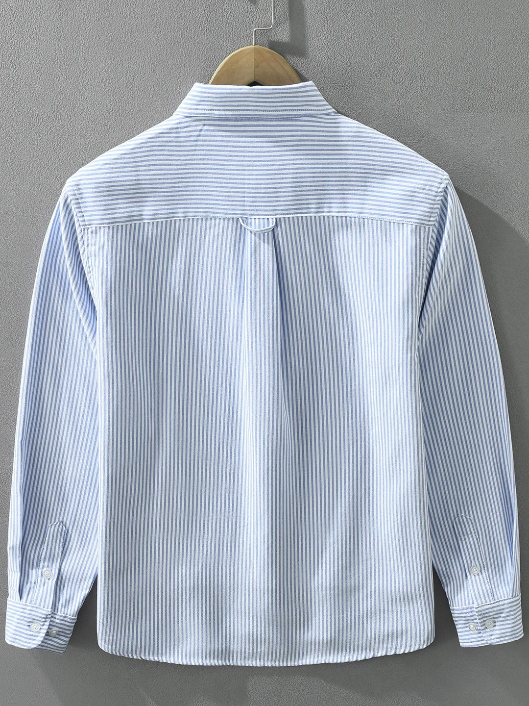 Long Sleeve Embroidered Oxford Cloth Cotton Casual Shirt Men's Slim Fit Japanese Style Striped Shirt Comfortable Breathable