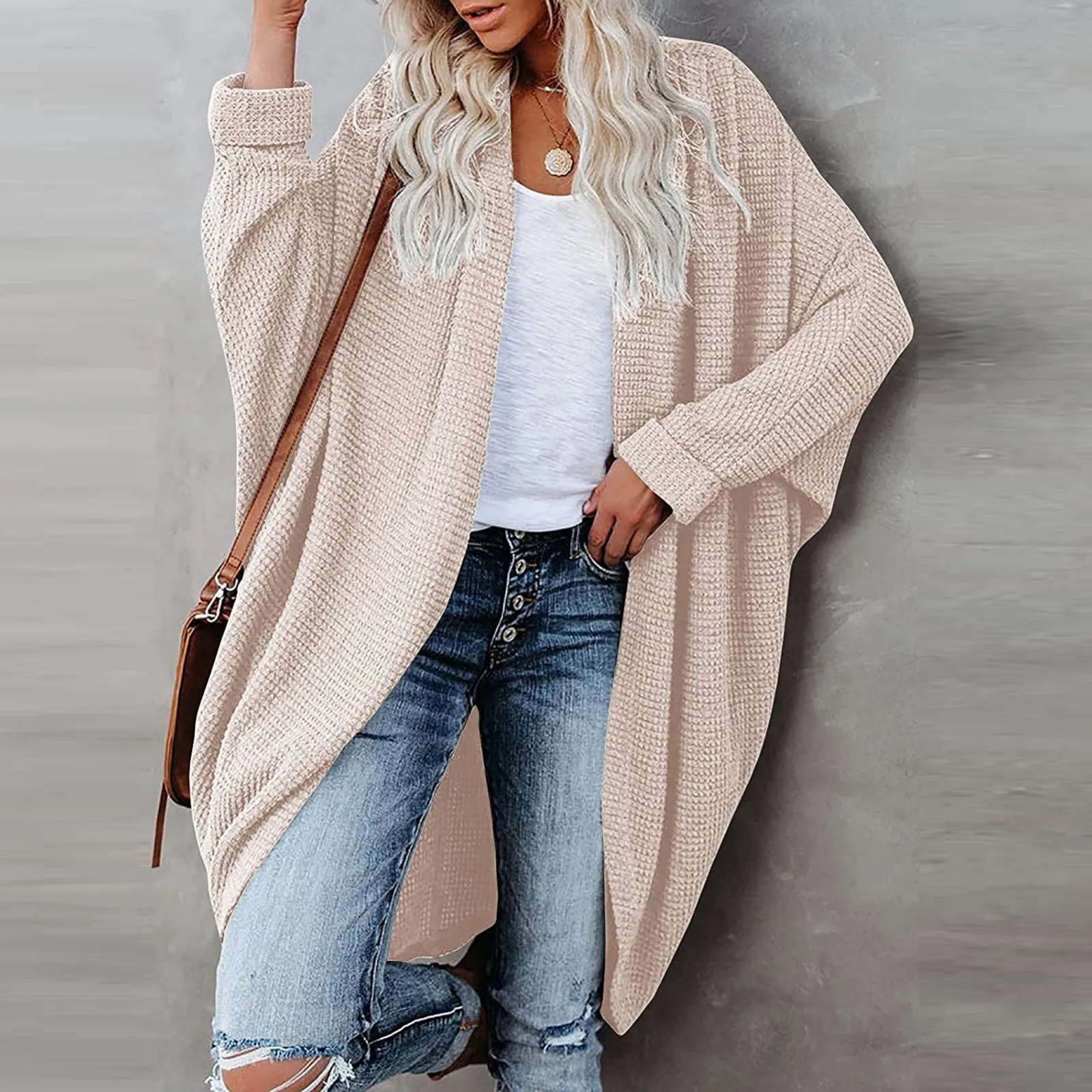 Autumn Women's Long Sleeve Cardigan Gentle And Lazy Style Mid-Length Clothing Oversize Loose Casual Open Front Outwears Jacket