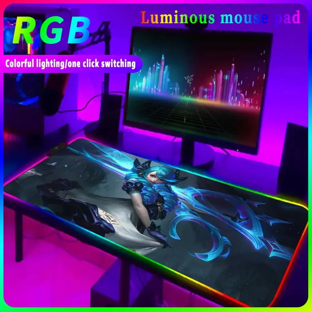 L_league of L_legends RGB Gaming Mouse Pad Large Cool Mause Pad Mousepad Rubber No-slip LED Mouse Mat Gamer Keyboard Desk Carpet