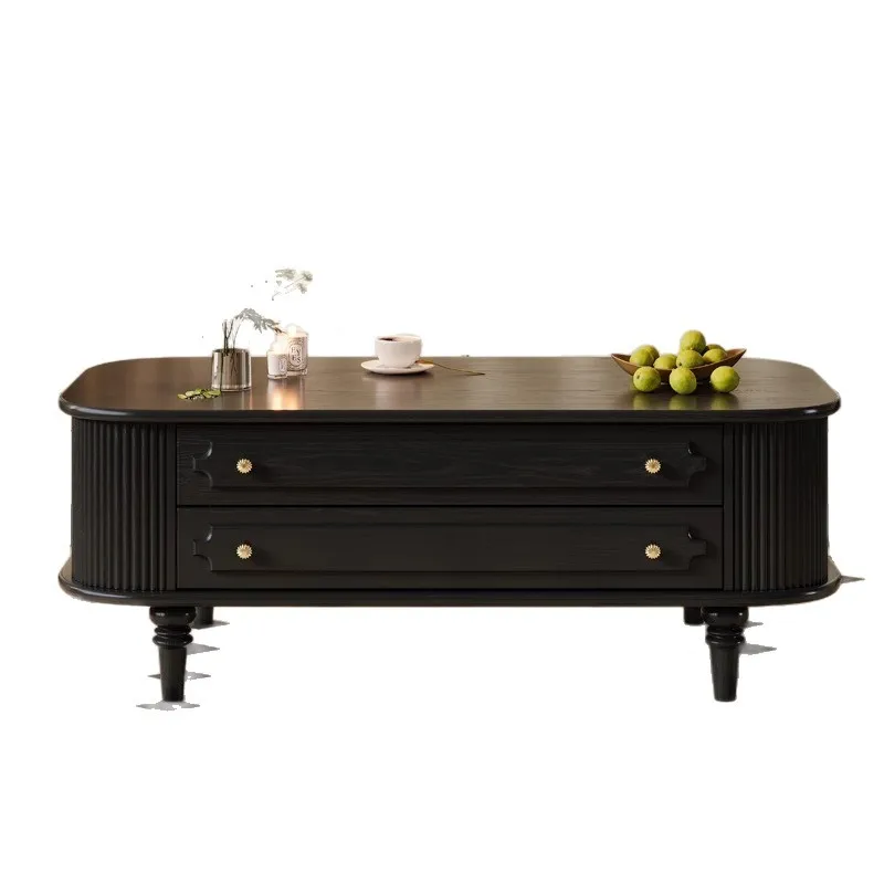 

offee table, living room household small apartment, black tea table, high-end American style, medieval sofa side table