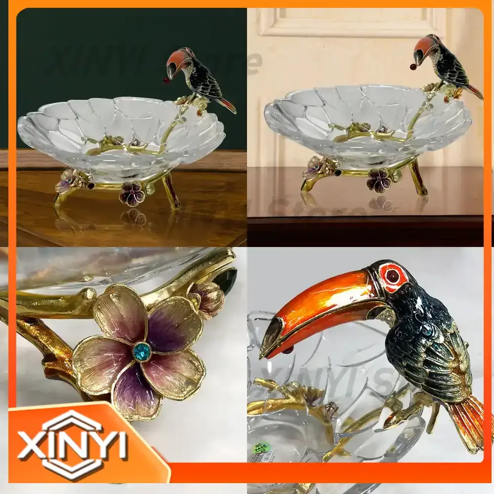 Enamel Crystal Glass Nut Bowl for Home Living Room Wedding Decoration Transparent Fruit Serving Dish for Chinese European