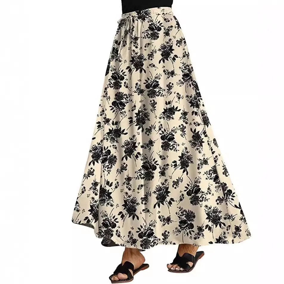 Jupe Boho à imprimé Floral pour femmes, Vintage, taille haute, Maxi, décontractée, ample, pour la plage, élégante, fluide, ligne a, été
