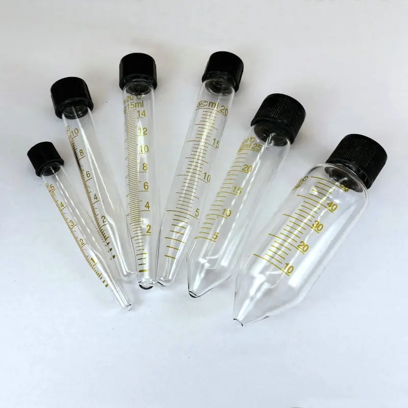 All size available Graduated V-shape bottom glass Graduated centrifuge tube 5ml 10ml 15ml 20ml 25ml 50ml equipped With Screw Cap