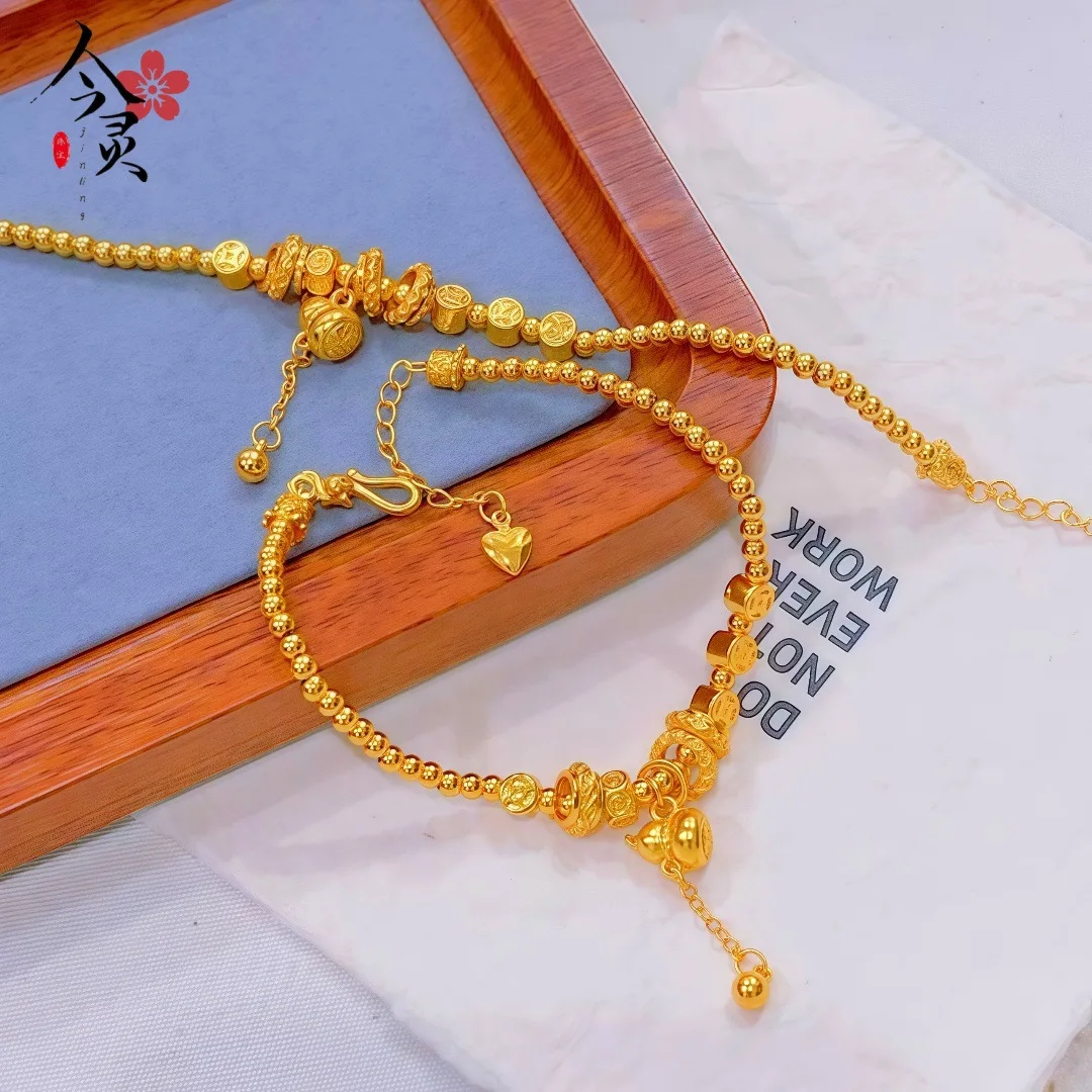 

24K Gold AU999 Gourd Tassel Coiled Coin Bracelet Women - Rich hue, fine craft, coordinated elements