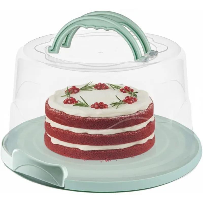 

EXTRA LARGE Cake Carrier with Dome 13x13x7 Inch Green Extra Sturdy Container Stand with Lid Foldable Handles Multifunctional