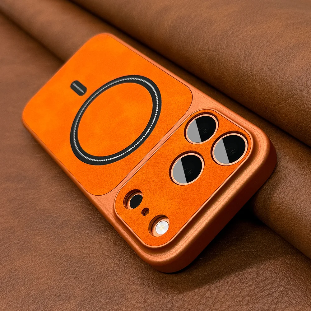 Neue Matte Kunstleder-Magnet-Handyhülle für iPhone 18 17 Air 16 15 14 13 Pro Max für Magsafe Kabelloses Laden Rückseitenabdeckung – Detail 7