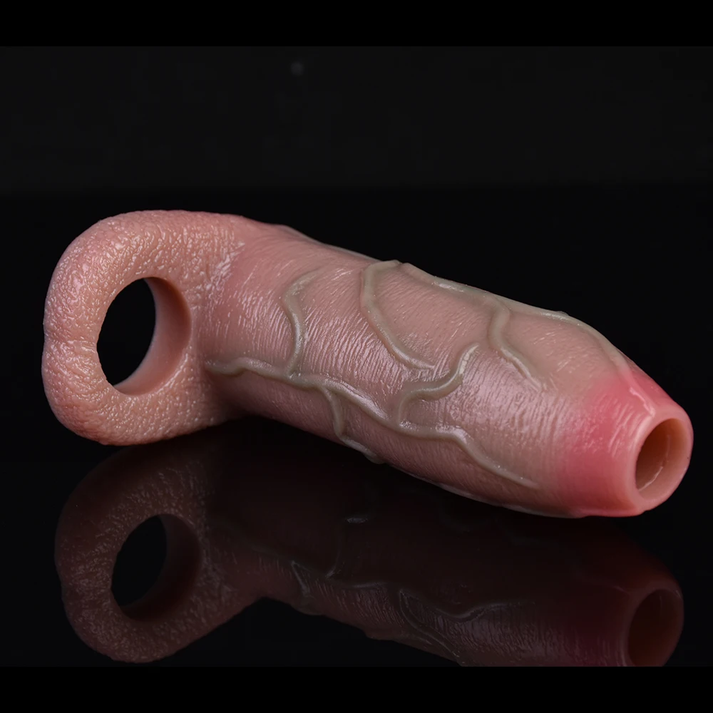 FAAK Silicone Penis Sleeve Cock Enlargement Realistic Dildo Sheath Penis Ring Sex Toys For Men Skin Touch Male Masturbator