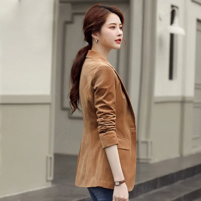 Spring and autumn new women\'s long-sleeved casual small suit formal wear jacket fashion slim slimming solid color corduroy jacke