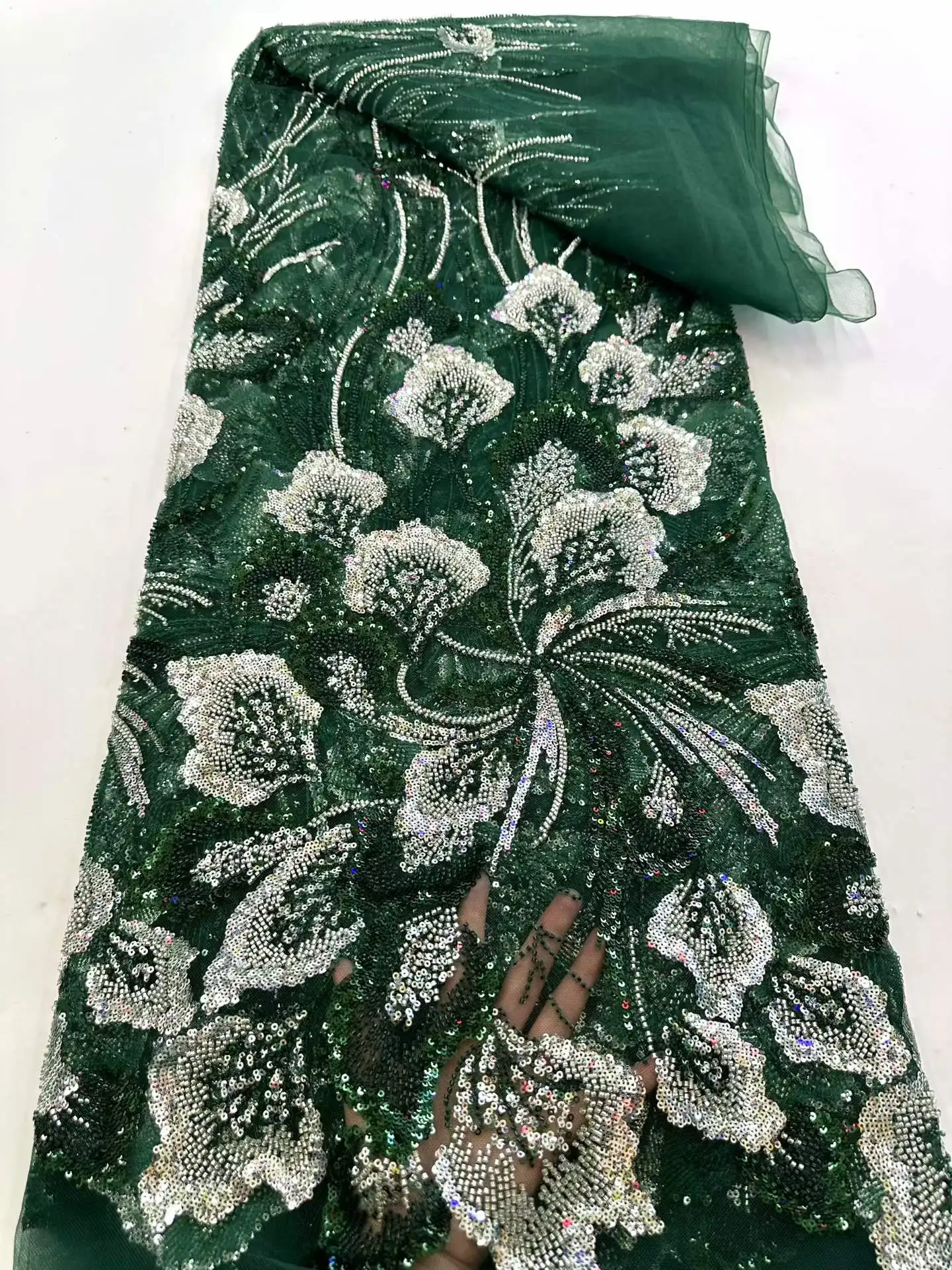 

Fashion African Lace Fabric 2026 High Quality French Beaded Luxury Tulle Lace Nigerian Sequins Net Lace Fabric For Wedding