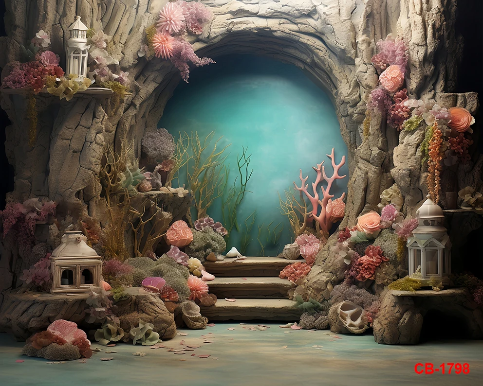 Undersea Summer Baby Birthday Photocall Photography Backdrop Ocean Underwater Candyland Background Mermaid Shooting Props
