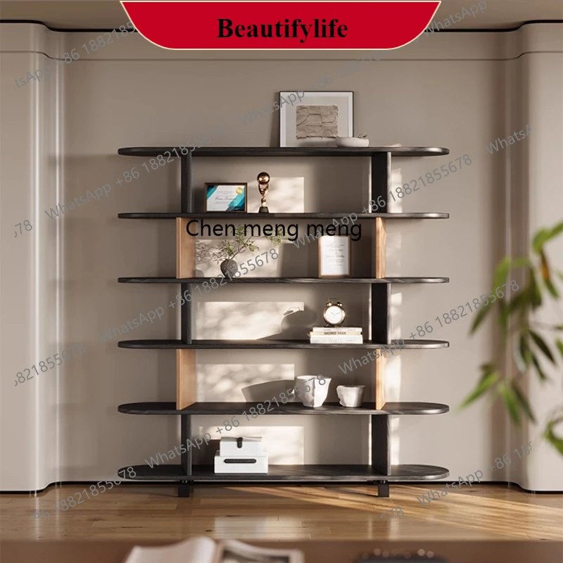 

G153 Bookshelf Light luxury high-end office filing cabinet Floor shelf against the wall Solid wood layered shelf