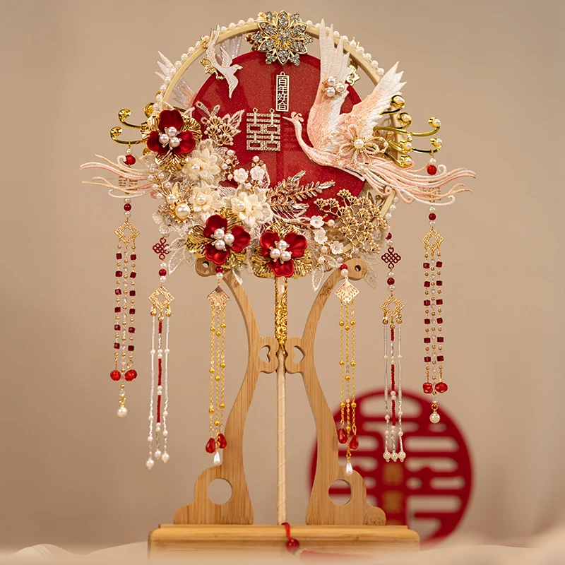 

Набор для самостоятельного изготовления свадебного веера ручной работы в китайском стиле с двойным кольцом, готовое изделие, декорации для свадьбы в стиле Ханьфу, декоративный веер