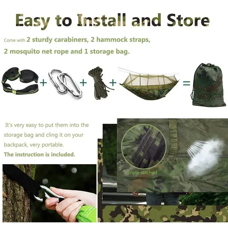 Camping Hammock with Mosquito Net&Rainfly Tent Tarp & Tree Straps,Portable Nylon Hammock Tent for Camping Hiking Backyard Travel