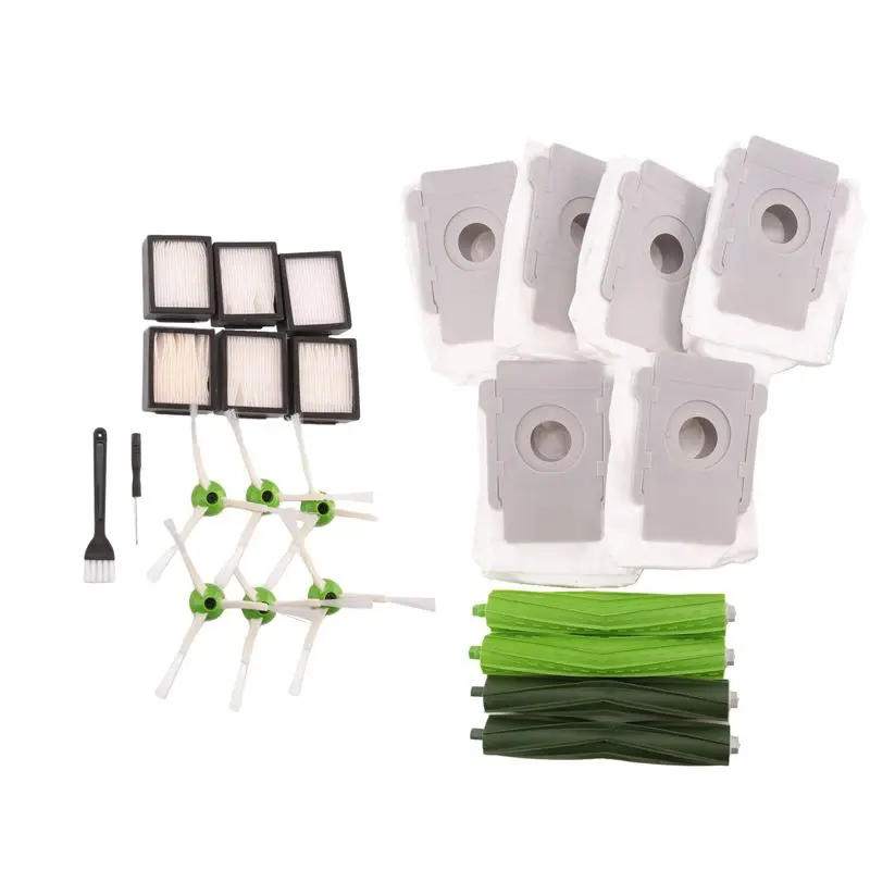 

【NEW A39M】 Include 2 Set Rubber Brushes, 6 HEPA Filters, 6 Side Brushes & 6 Vacuum Bags Spare Parts For Roomba E, I, J