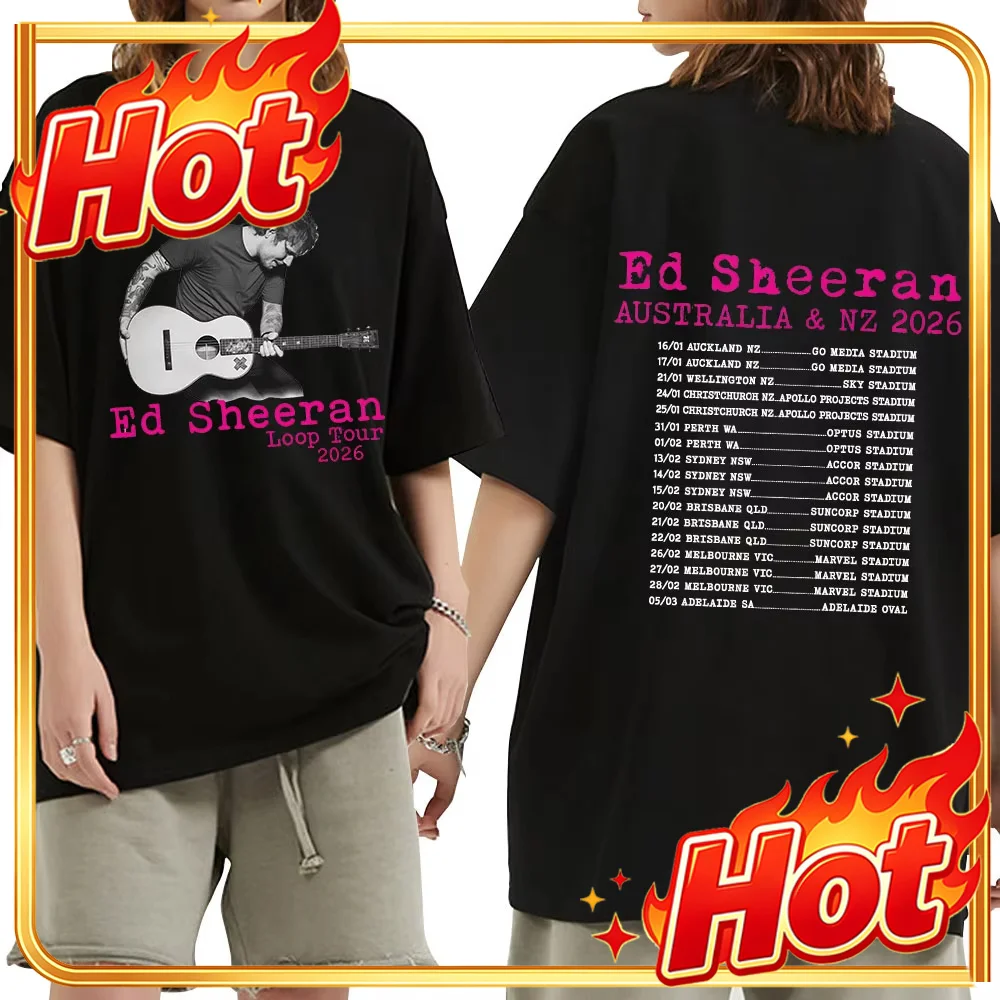 Custom Ed Sheeran Loop Tour Australia New Zealand 2026 Tour T-shirts Men's Women Fashion Hip Hop T-shirt Cotton Cozy Oversized T