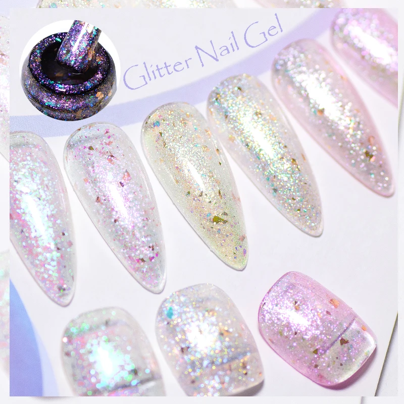 7ml Aurora Glitter Gel Nail Polish Pink Blue Shimmer Glitter Gold Foils Gel Polish For Manicure Soak Off UV LED Nail Supplies