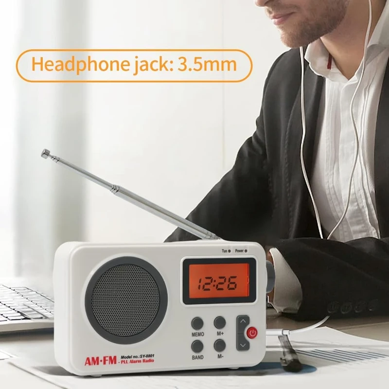 A73E-Portable AM/FM Radio, Digital Shower Radio, Mini Stereo Radio With Earphone Port & LCD Display, Headphone Jack Speaker