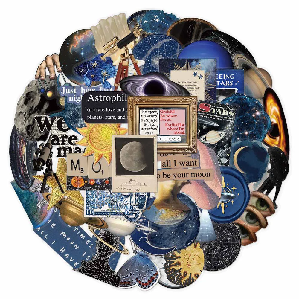 10/30/50pcs Transparent Space Universe Stickers Planet Galaxy Moon Cartoon Decals DIY Laptop Journal Notebook Waterproof Sticker