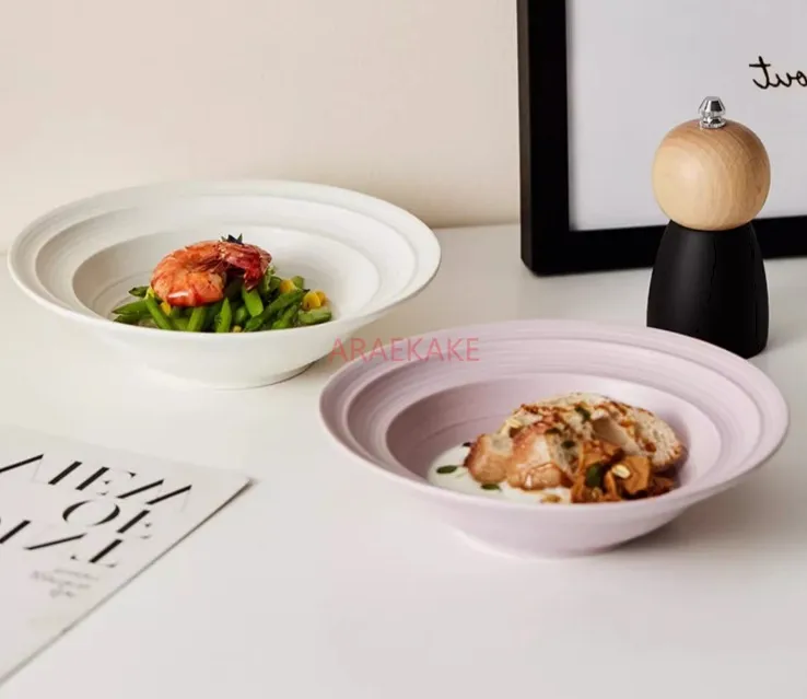 1pcs Soup plate high beauty cream style ceramic dish plate salad Dim sum dessert straw hat plate Western food plate