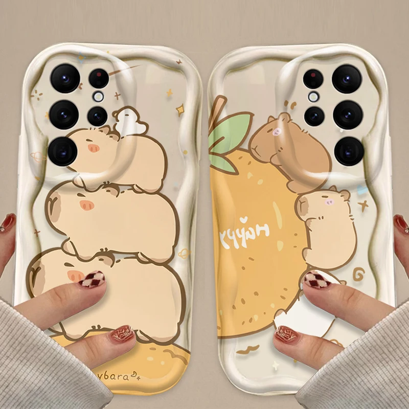 Cartoon Lovely Capybara 3D Wave Case For Samsung Galaxy A54 A34 A24 A14 A13 A53 A33 A73 A23 A52 A52S A32 A22 A12 A51 A71 Cover