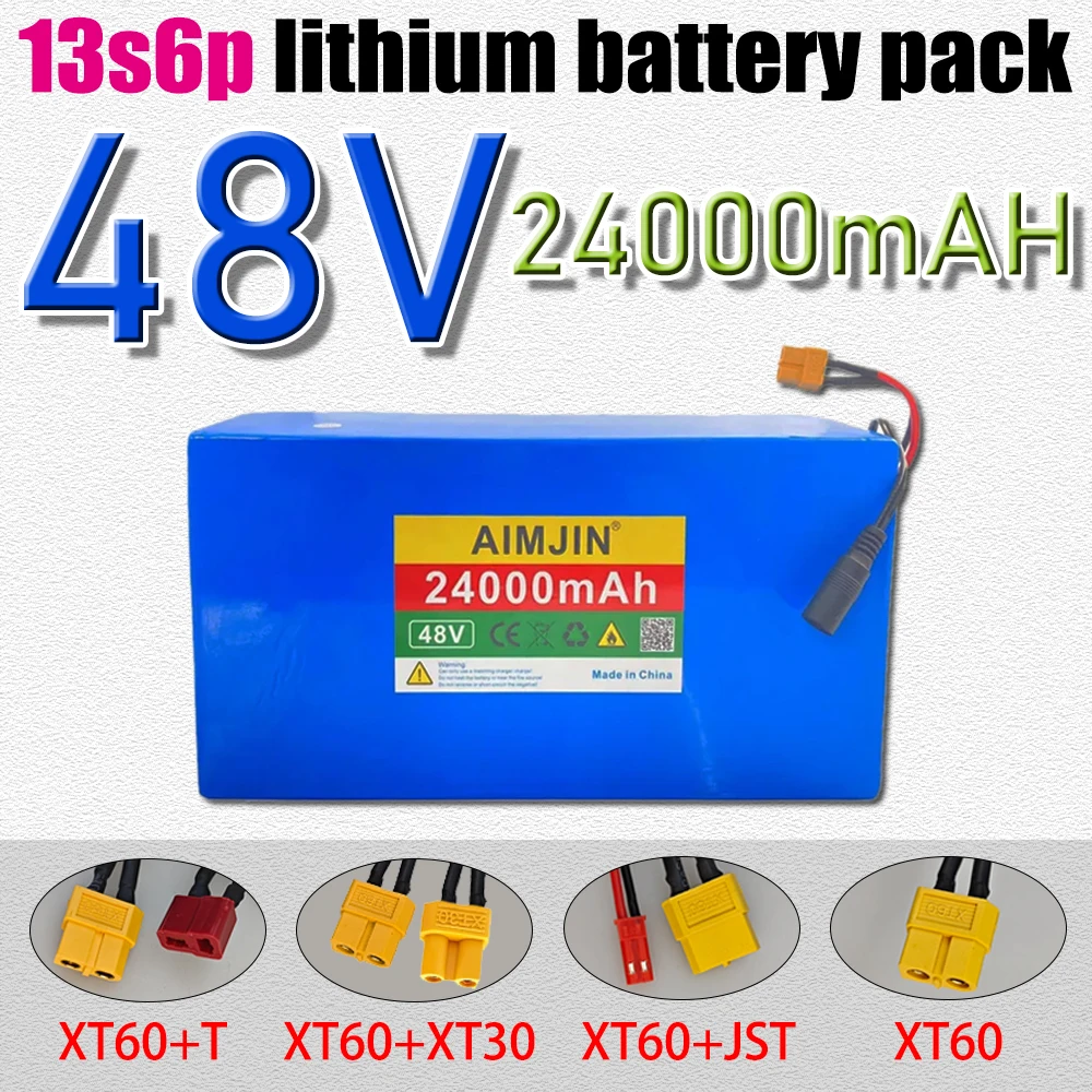 48V 24AH 13s6p lithium-ion battery pack 48V 24000mAh 1500W electric, scooter and bicycle battery, built-in 50A BMS+charger