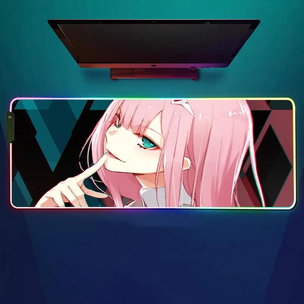 

Darling In The Franxx 02 Mouse Pad RGB Gaming Mouse Pad Desk Mat HD Gamer Large LED Light XXL MousePads