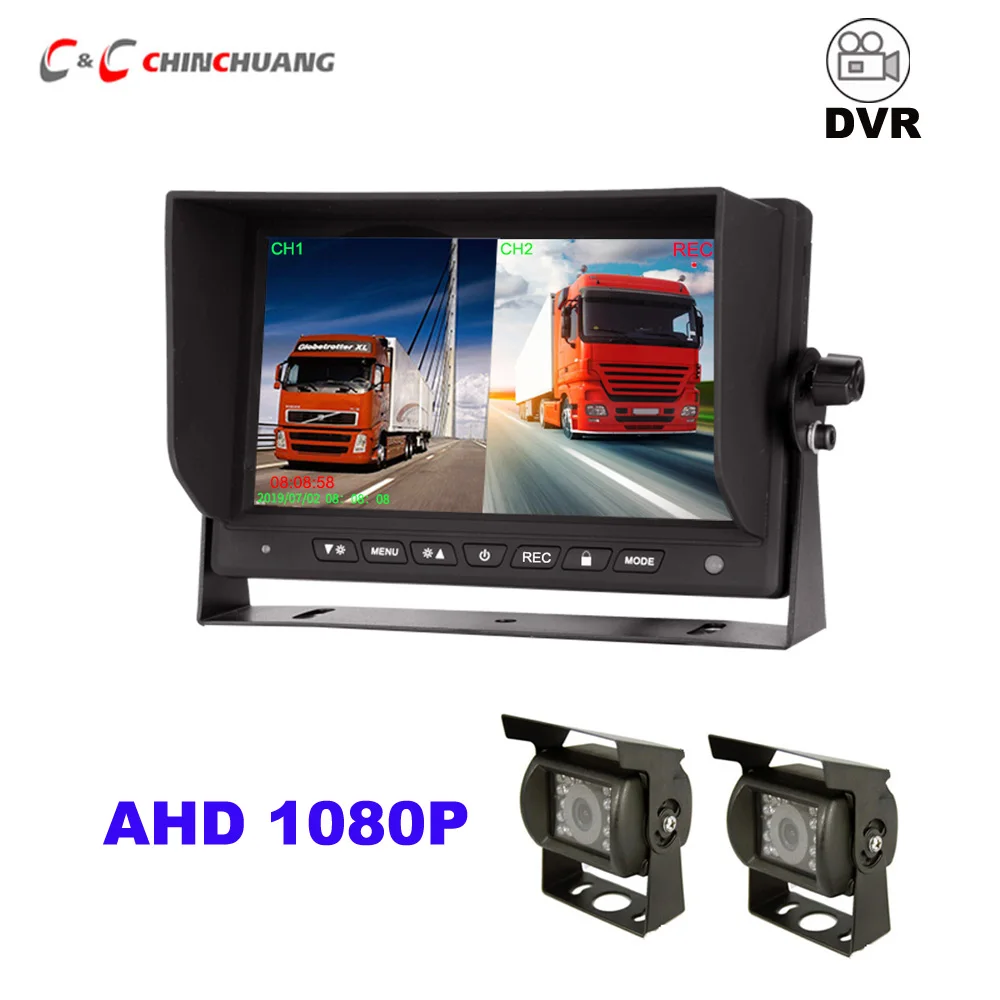 

2022 New 1920*1080 Recording DVR 2 Truck Backup Camera AHD Night Vision with 7 Inch Vehicle Rear View Monitor Support SD Card