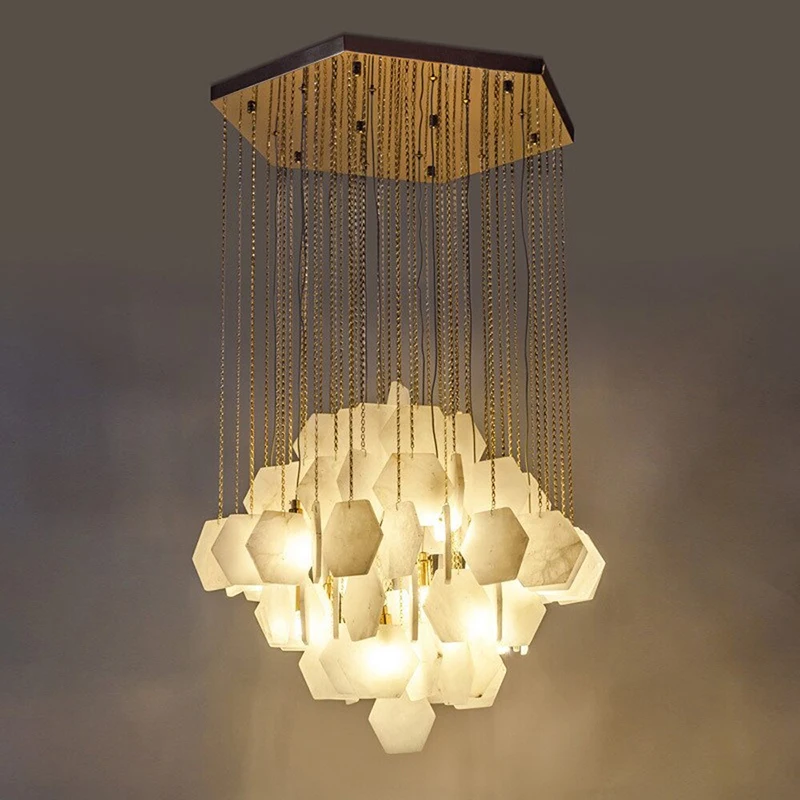 Luxury Design Marble Chandelier Modern Foyer Lights LED Luminaire Bedroom Decoration Loft Villa Glossy Lamp Customized