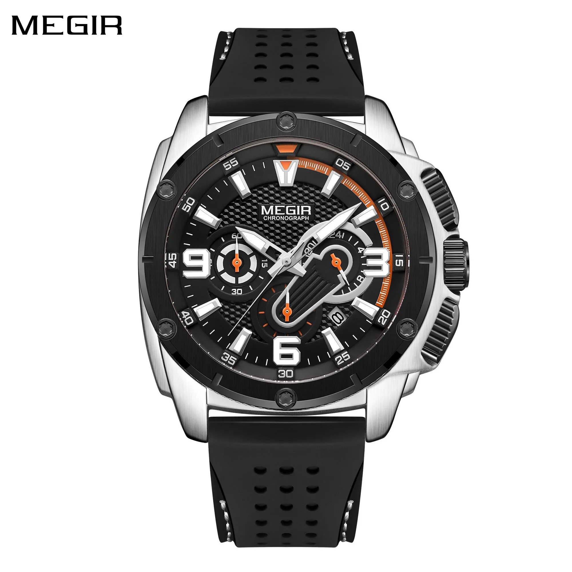 MEGIR Luxury Men\'s Quartz Military Watches Silicone Waterproof Sports Chronograph Clock Luminous Large Dial Wristwatch Auto Date