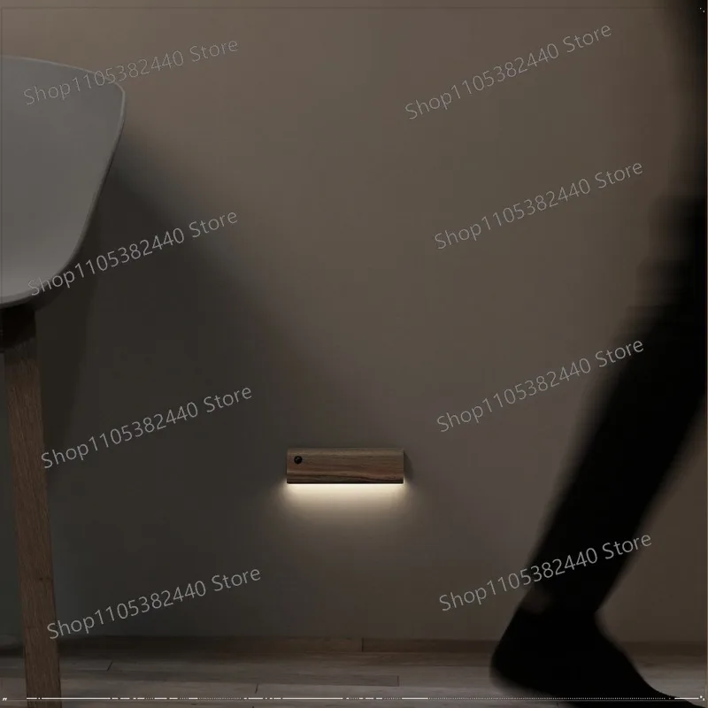 Human body induction light, walnut solid wood, magnetic charging night light, bedroom entryway, staircase, aisle wall light