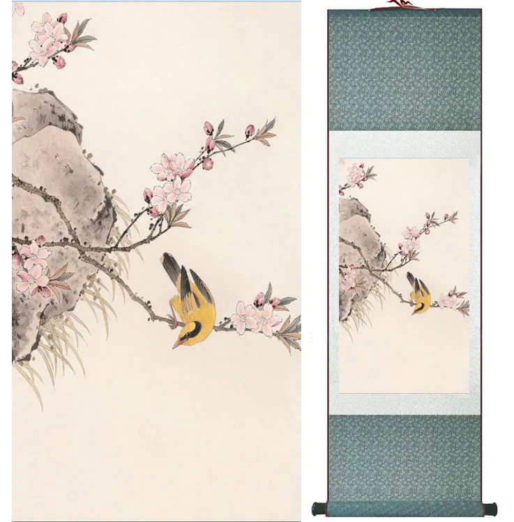 

Декор для домашнего офиса: китайская роспись на свитке с изображением птиц, китайская живопись в технике гуашь, печатная картина 052701