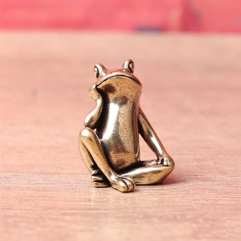 2/1 Piece Pure Brass Frog Figurine, Thinking Frog, Vintage Cultural Creative Gift, Desktop Decoration, Tea Pet, Copper Sculpture, Copper Ornament