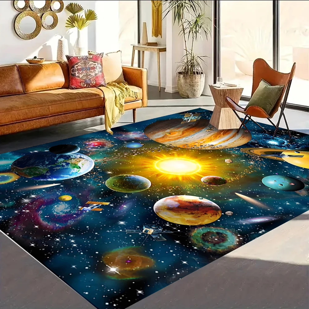 Creative Universe Planet Rug for Living Room Mats Non-Slip Yellow Blue Stars Carpet Area Rug Door Mat Bath Mat Bedside Carpet
