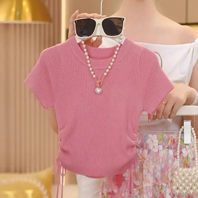 

Girls' Summer Set 2026 New Children's Girls Waist T-shirt+Floral Half Skirt Two Piece Set 5-14Years