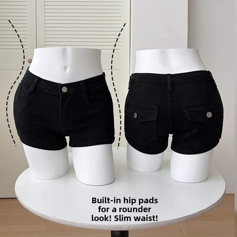 Low-Waist Fashionable Chic American Style Hot Pants Sexy Short Jeans Tight-Fit Butt-Lifting Shorts for Young Women Summer Wear