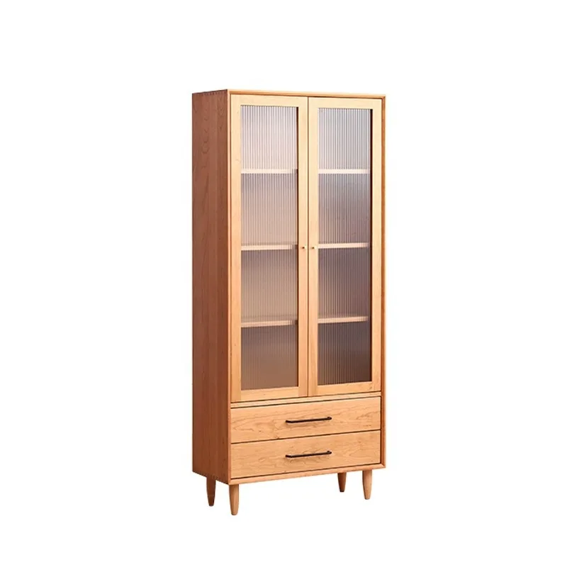 

Nordic cherry wood solid wood bookcase combination with door Changhong glass modern simple office home bookshelf