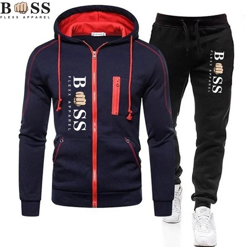 2024 autumn men\'s two-piece sports suit, plush and thickened, BSS brand clothing, sportswear casual sports two-piece set, winter