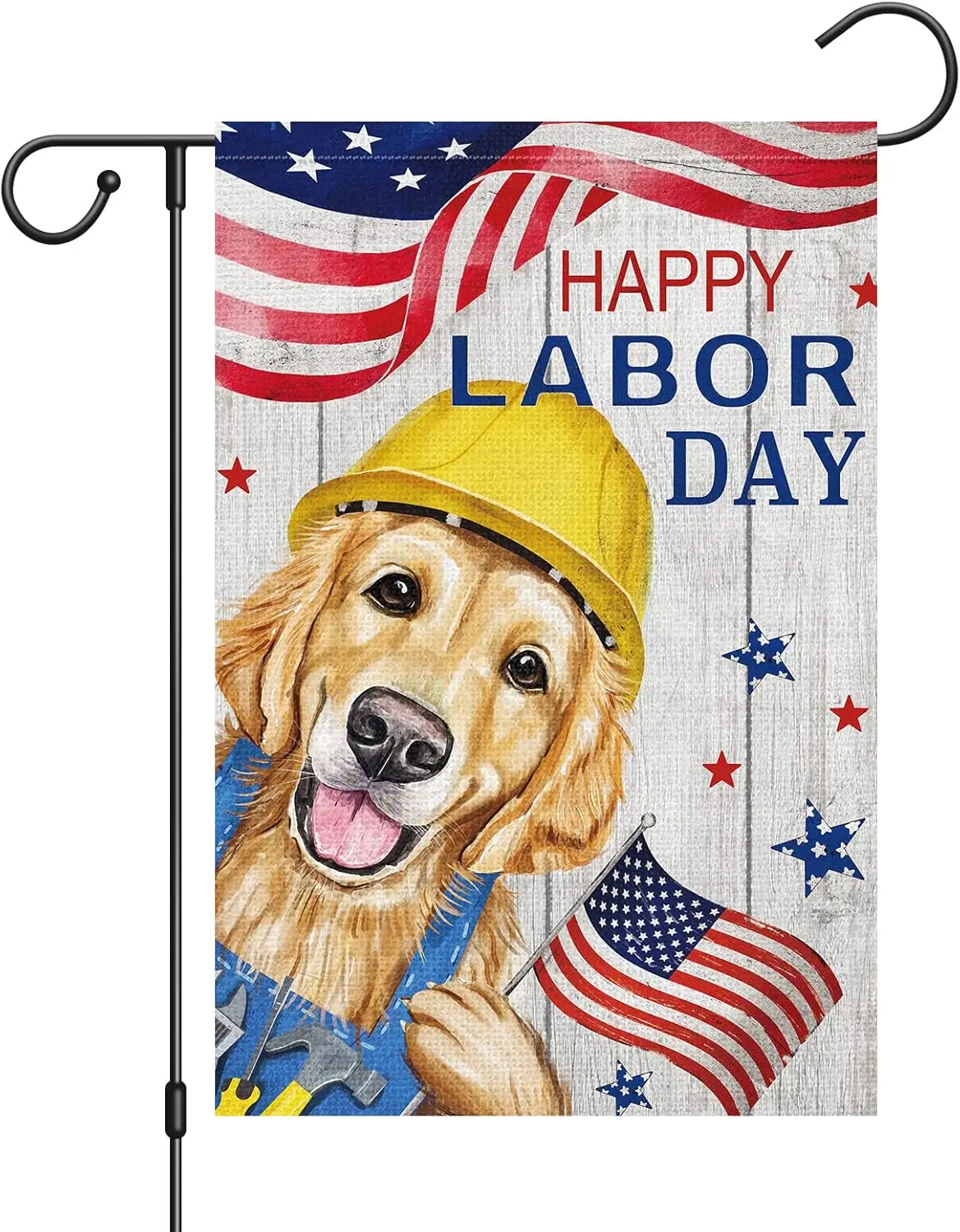 Louise Maelys Happy Labor Day Garden Flag 12x18 Double Sided Vertical, Burlap Small Golden Retriever Dog Garden Yard House USA F