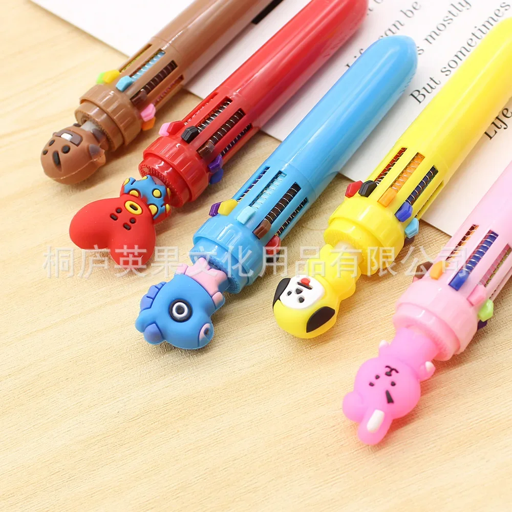 50pcs Multi-functional Multicolor Pen Cartoon Cute Ten-color  Bullet Refill Marker  Press Ballpoint