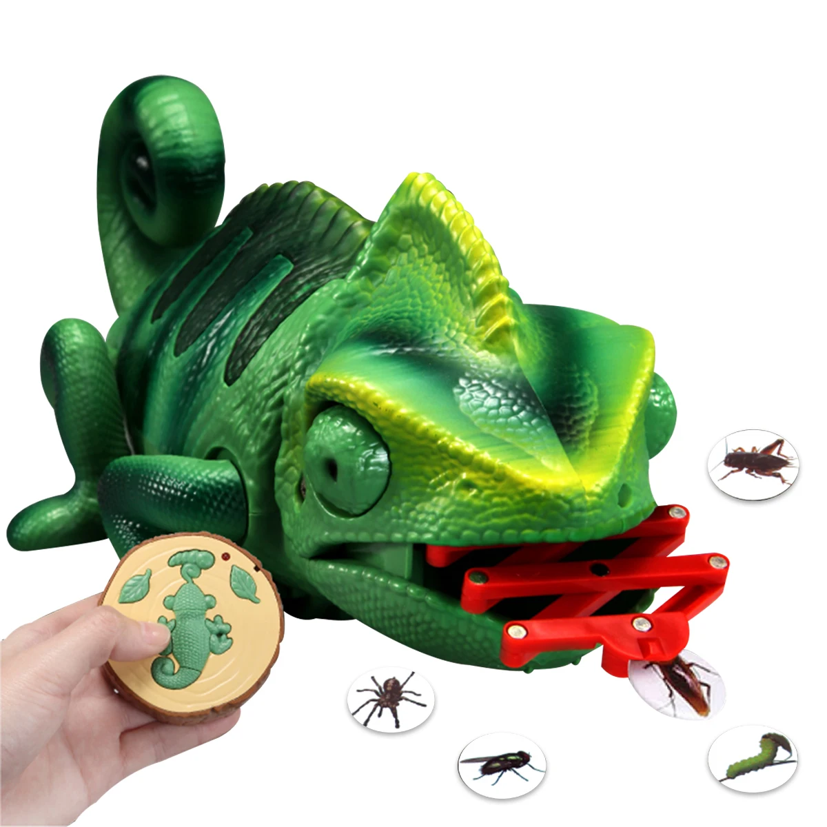 

Simulation remote control chameleon electric crawling with light and retractable tongue for hunting