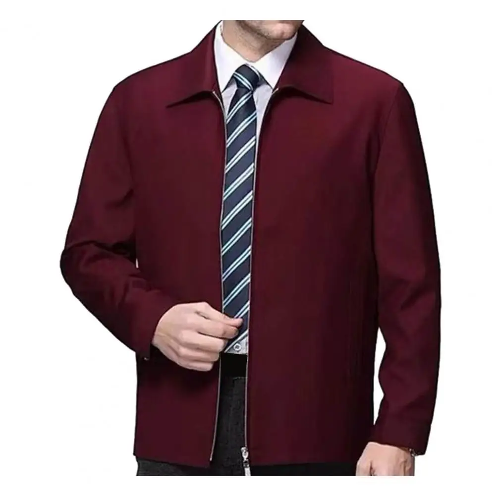 

Men Coat Turn-down Collar Cardigan Long Sleeve Thin Loose Mid-aged Jacket