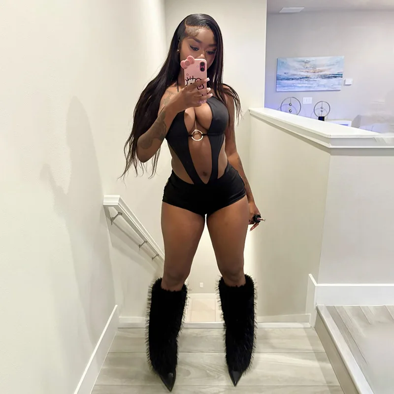 

Lace Up Halter Hollow Y2K Playsuits Women Sexy Summer Backless Bandage Sleeveless Party Club Rompers Beach Vacation Outfits Gift