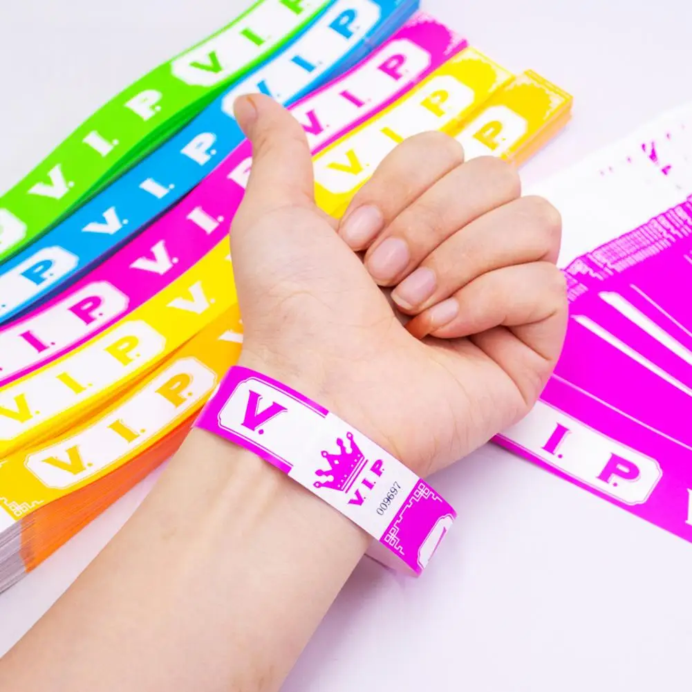 100 Pcs VIP Disposable Wristbands Waterproof Fluorescent Color Bracelets Self-Adhesive ID Wrist Bands Bars Festivals Wristbands
