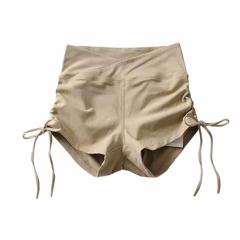 High Waist Yoga Fitn Pants with Rope Design on Both Sides Slimming Sports Tight Butt Lifting Tee-quarter Length Straight...