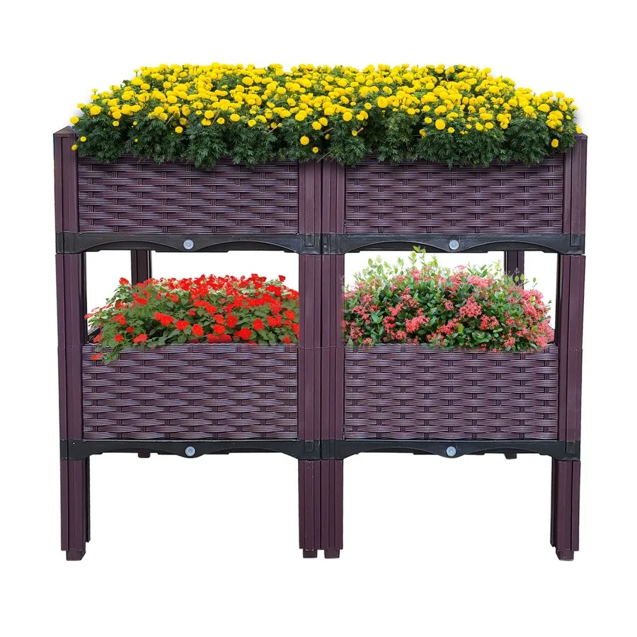 

Outdoor/indoor plastic raised garden bed set of 4 elevated planter boxes with legs, black, durable UV-resistant polypropylene f