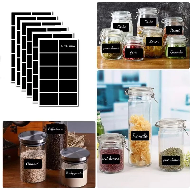 20/40/75pcs Waterproof Chalkboard Labels Spice Organizer Label for Household Kitchen Blackboard Stickers with White Erasable Pen
